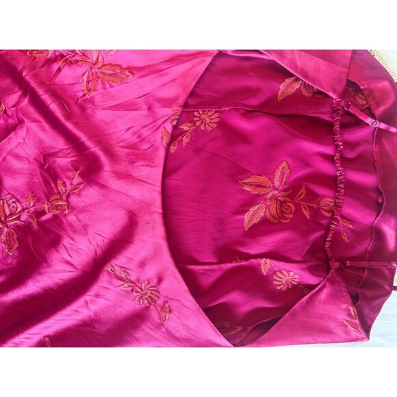 Victorias Secret Y2K Sz L Satin Slip Dress Fuscia Pink w Orange Floral Pattern - Picture 8 of 11